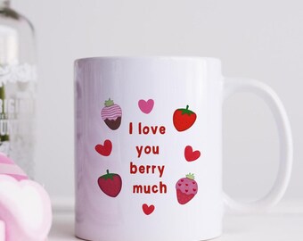 Personalised strawberry ceramic mug,strawberry gift,strawberries print, strawberries homeware