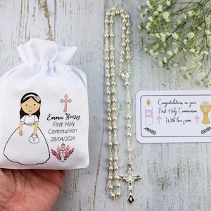 First Communion gift for girl rosary&bag and gift tag/1st communion gift/first communion rosary/rosary for girl/rosary box girl