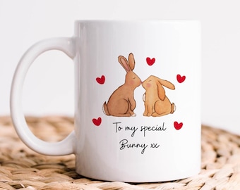 Personalised bunny mug, Bunny Mug, Personalised anniversary gift, wedding anniversary, Metal or ceramic Mug