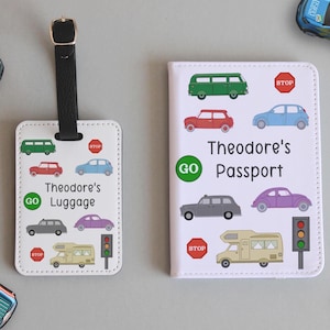 Personalised Cars Passport cover, vehicles passport holder, car themed travel set, transport gift