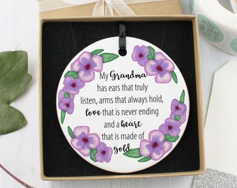 Grandmother personalised ceramic decoration / Mothers day gift / Mother's Day decoration / grandparents / grandma / violet flowers wreath