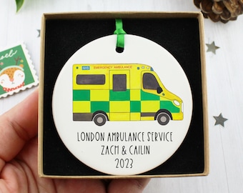Personalized NHS Ambulance Ornament: Ceramic Health Worker Gift