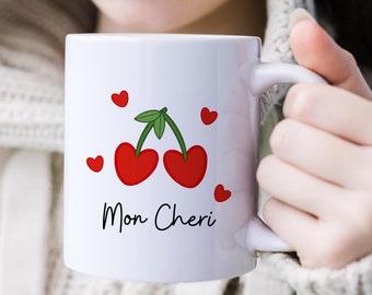 Personalised cherries mug, Cherry Mug, Mon Cheri mug, cherries design mug