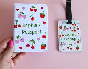 Personalised Cherry Print Passport cover : Cute Travel Gift for Girls & Women , passport holder set