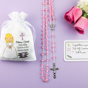 First Communion gift for girl rosary beads & rosary bag plus gift tag/1st communion gift/first communion rosary/rosary for girl