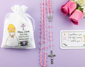 First Communion gift for girl rosary beads & rosary bag plus gift tag/1st communion gift/first communion rosary/rosary for girl