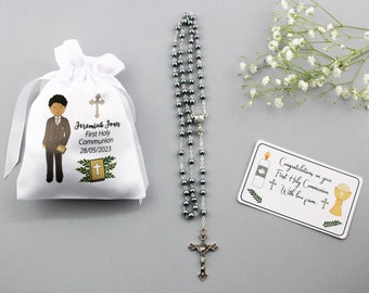 First Holy Communion boy rosary beads gift set/Holy Communion gift-boy curly hair/rosary pouch/Communion gifts/rosary beads