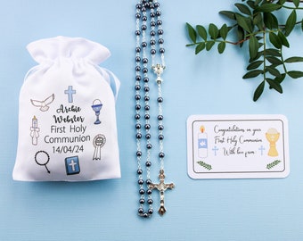 Personalised First Holy Communion rosary & bag plus gift tag / boy Holy communion gift / boy rosary