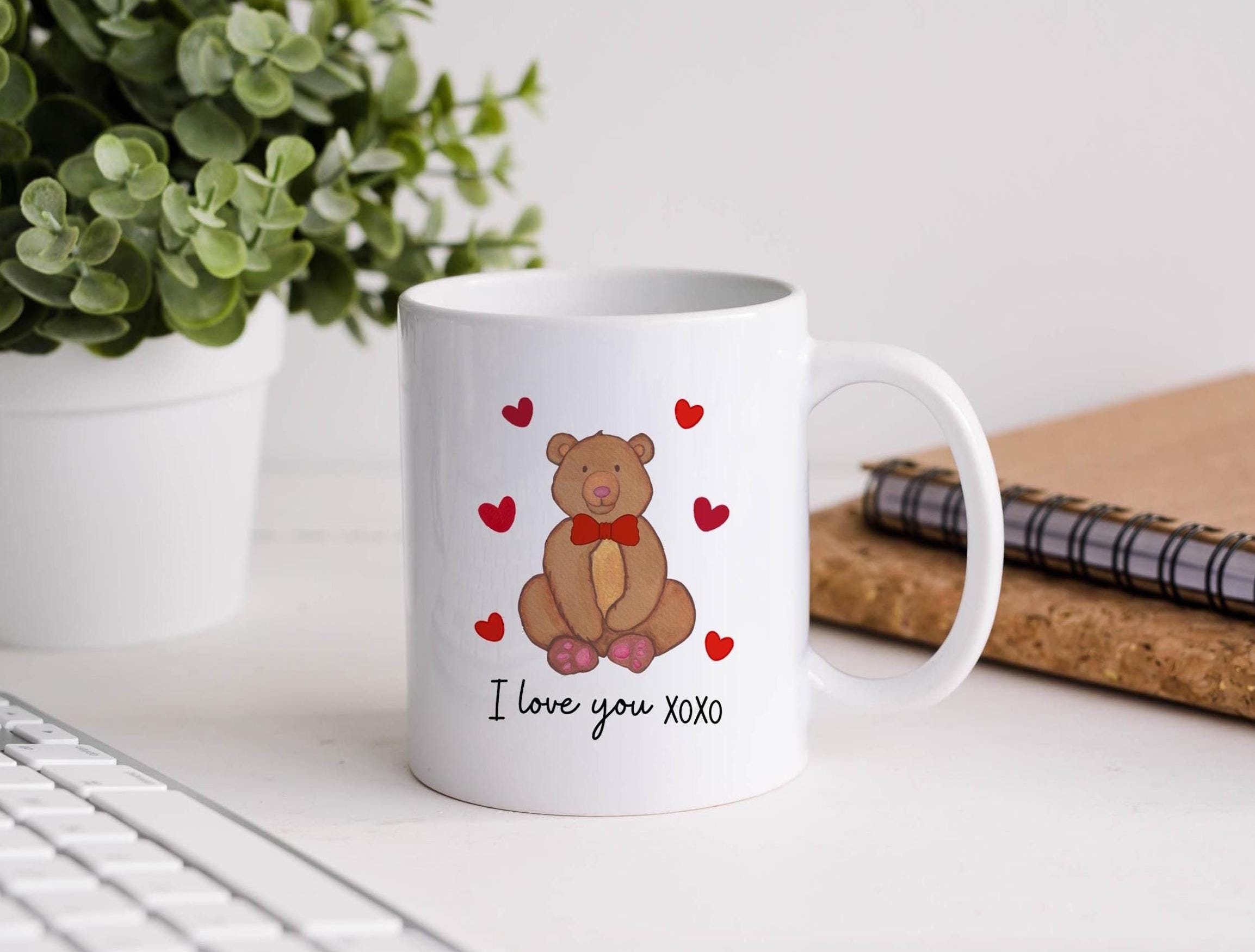 Personalised teddy mug, Valentine's teddy bear Mug , gift for him, anniversary gift , boyfriend gift