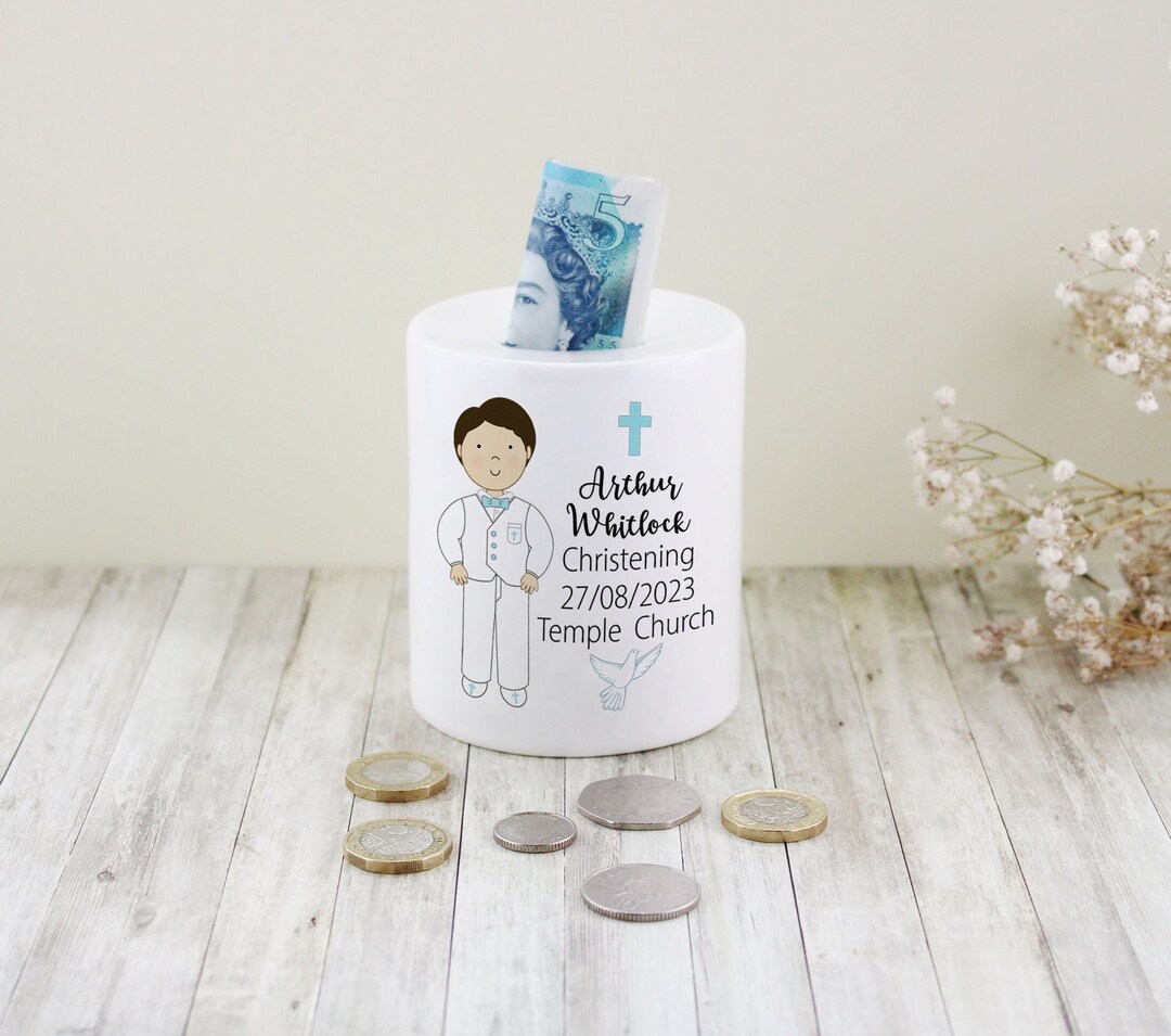 Religious Money Box Personalized Christening Ceramic Money Box: Baptism Gift for Boy - Etsy