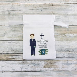 Personalisable Boy in Navy suit First Holy Communion rosary & bag plus gift tag / boy Holy communion gift / boy rosary image 6