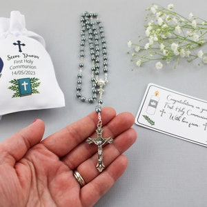 Personalisable Boy in Navy suit First Holy Communion rosary & bag plus gift tag / boy Holy communion gift / boy rosary image 3