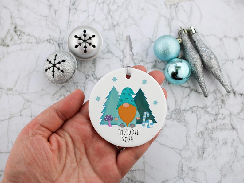 Personalised Festive Blue Gnome Decoration , Christmas Tree Decoration