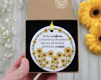 Sunflowers wreath ceramic hanging ornament , personalised sunflower gift