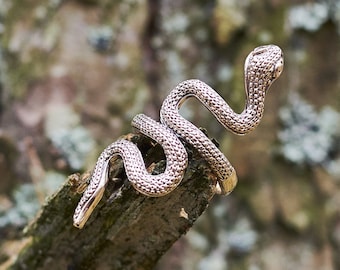 Gothic Snake Wrap Ring | Handmade Bronze or Sterling Silver | Unisex Statement Jewelry | Witch Accessory