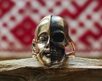 Sterling Silver or Bronze Skull Ring, Unique Gothic Jewelry for Men and Women,