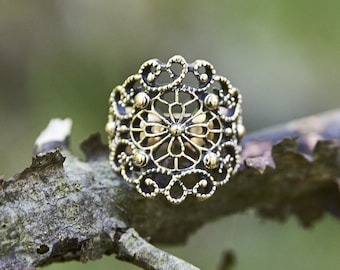 Handcrafted Art Nouveau Floral Ring: Sterling Silver or Bronze