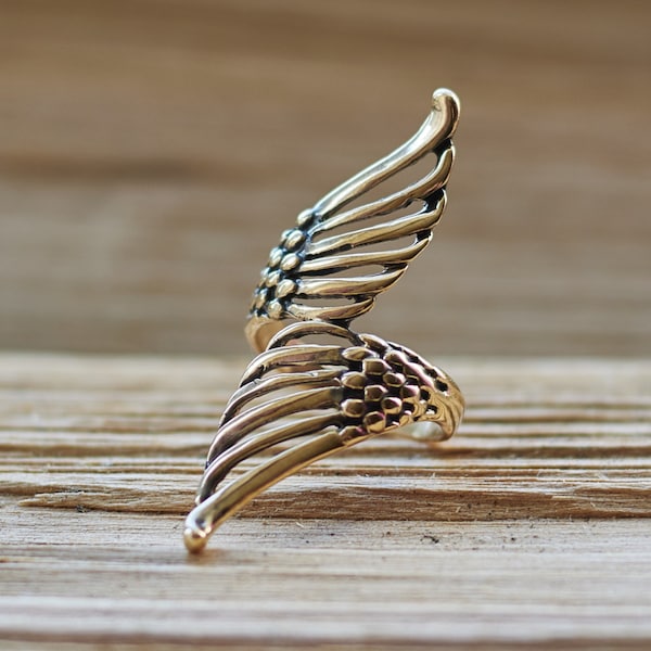 Angel Wings Ring - Handcrafted in Latvia, Elegant Bronze/Sterling Silver Jewelry, Perfect Gift for Her