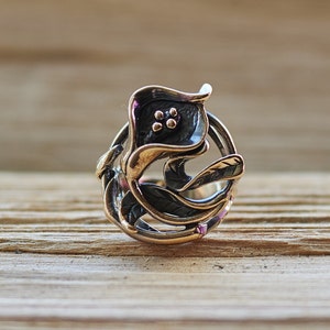 Rose Flower Ring for Women, Bronze or Sterling Silver, Floral Jewelry for Birthdays, Golden Color Gift