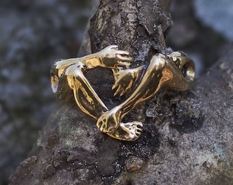 Sterling Silver or Bronze Hug Ring for Men & Women, Love Ring, Perfect Anniversary Gift for Couples
