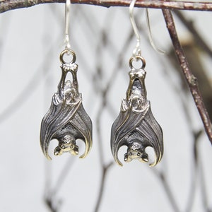 Gothic Bat Earrings | Handmade Bronze & Sterling Silver | Dangle Earrings | Eco-Friendly