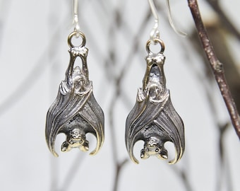 Gothic Bat Earrings | Handmade Bronze & Sterling Silver | Dangle Earrings | Eco-Friendly