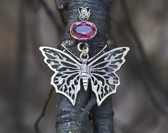 Butterfly Necklace with Pink Crystal, Butterfly Jewelry