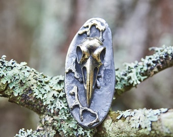 Raven Skull Ring, Bronze, Skull Jewelry