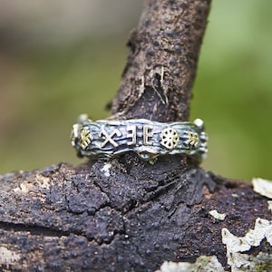 Baltic Ancient Sign Band | Handmade Ring | Bronze or Sterling Silver | Latvian Folk Jewelry | Eco-Friendly Statement Gift