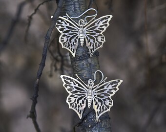 Handmade Bronze Butterfly Earrings: Sterling Silver Wires, Boho Dangle