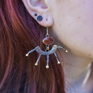 Gothic Bronze Earrings | Witchy Handmade Jewelry | Avant-Garde Statement Earrings with Gemstones | Eco-Friendly Dangle Earrings