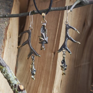 Gothic Bat Jewelry Set | Handmade Bronze Earrings and Pendant - Eco-friendly Witch Jewelry | Alternative Fashion Statement Pieces