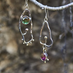 Avant Garde Statement Earrings | Colorful Handmade Bronze & Sterling Silver | Unique Eccentric Dangle | Eco-Friendly Gift for Her