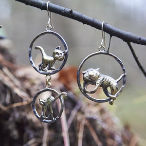 Mismatched Cat Earrings | Handmade Bronze & Sterling Silver |  Asymmetrical Cat Lover Gift | Unique Whimsical Jewelry for Her