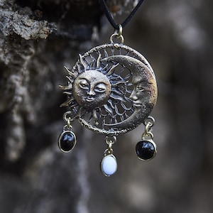 Sun & Moon Pendant Necklace | Handmade Bronze Jewelry