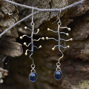Gothic Bronze Branch Earrings | Blue Quartz Dangles | Handmade Nature Jewelry | Witchy Gift for Her