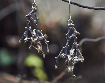 Spooky Ghost Earrings, Bronze Sterling Silver, Spooky Jewelry, Horror Jewelry