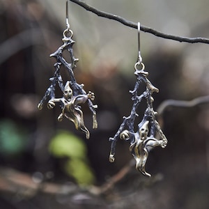 Spooky Ghost Earrings | Bronze & Sterling Silver | Handmade Gothic Witch Jewelry | Eco-Friendly Dangle |Halloween Gift