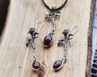 Handmade Gothic Rose Jewelry Set: Bronze & Sterling Silver