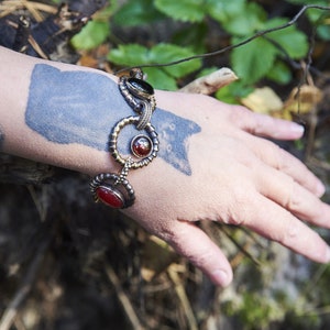 Handmade Gothic Statement Bracelet | Witch Jewelry, Bronze & Gemstone Adjustable Chain | Unique Artisan Gift for Her