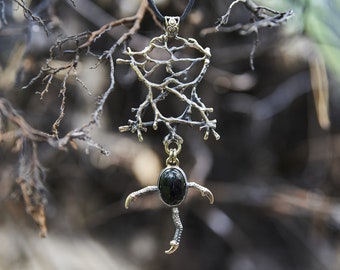 Witch Pendant Necklace, Handcrafted Occult Protection Necklace, Occult Jewelry, Unique Statement Pendant with Claws and Twigs, Unique Gift