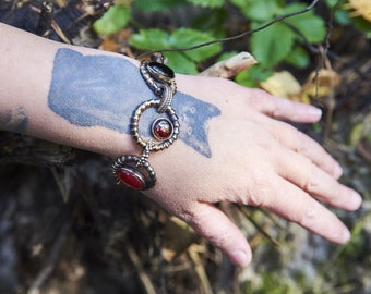 Big Statement Bracelet with Gemstones, Unique Handmade Witch Bracelet