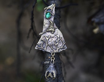 Handcrafted Bronze Bat Pendant Necklace: Gothic Witchy Woodland Jewelry