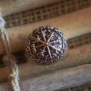 Vegvisir Viking Ring, Authentic Norse Symbol Silver or Bronze Jewelry, Men&#39;s Ring, Perfect Gift for Him