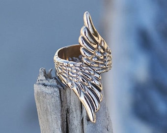 Handmade Angel Wings Wrap Ring: Sterling Silver or Bronze