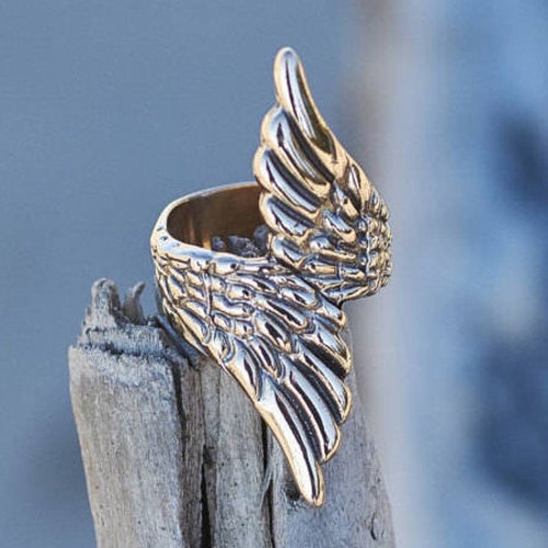 Unisex Angel Wing Ring Sterling Silver Yellow Gold or Rose - Etsy