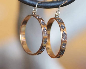 Gold Hoop Earrings with Latvian Runes, Bronze Hoop Earrings, Pagan Jewelry, Gold Round Earrings, Bronze Earrings, Latvian Jewelry, Gift
