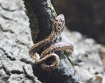 Anillo de serpiente de plata esterlina o bronce / Joyería de serpiente artesanal / Anillo de estilo gótico bohemio