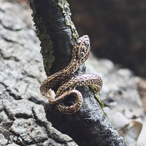 Sterling Silver or Bronze Snake Ring | Handcrafted Serpent Jewelry | Boho Gothic Statement Ring