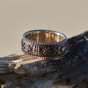 Latvian Ancient Runes Ring | Norse Jewelry | Protection Symbol Band | Sterling Silver or Bronze | Unisex Handmade Spiritual Gift